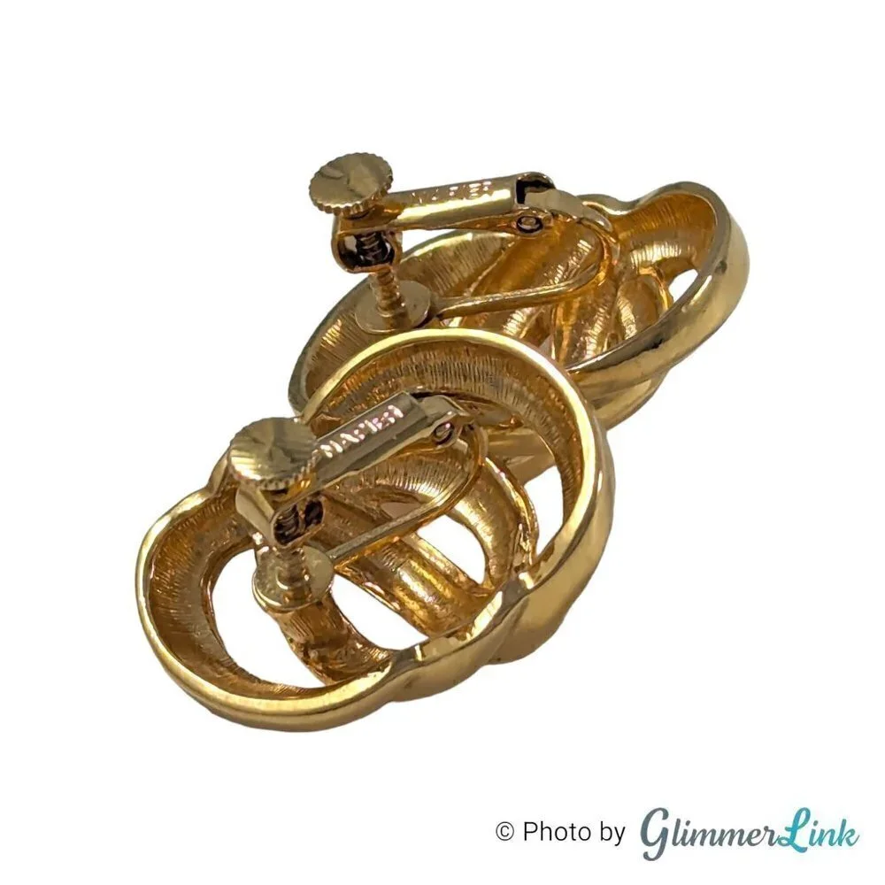 Vintage Napier Chunky Interconnected Swirl Gold Tone Clip On Earrings